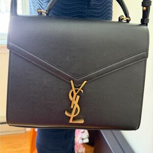Saint Laurent Black Shoulder Bag with Gold Accent